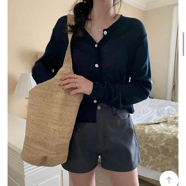 프리티영띵 린넨 라운드 가디건 네이비