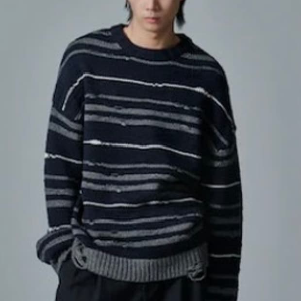 준지 스트라이프 니트 풀오버 네이비