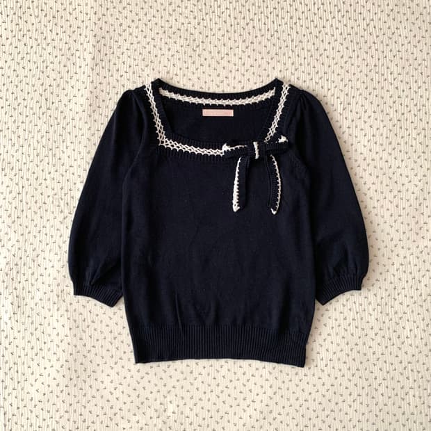 프렌치 프레피 리본 스퀘어 탑