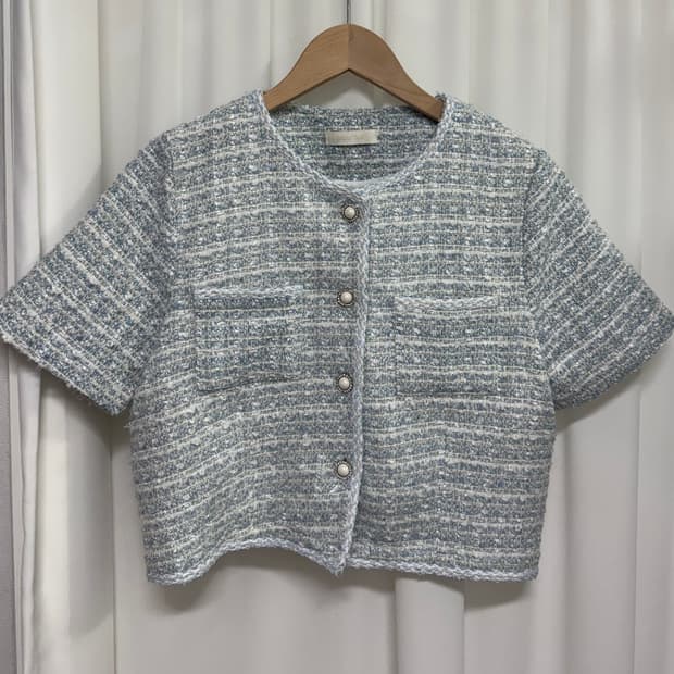 파프리카 반팔 트위드 자켓