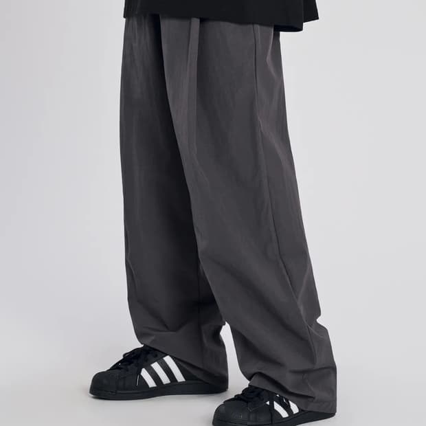 슬로우레코드하우스 나일론 원턱 와이드팬츠