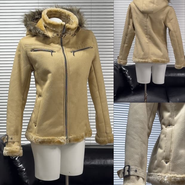{Unknown} Beige Faux Fur Hood Jacket