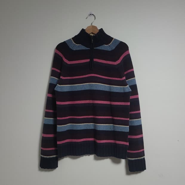 (M) 타미힐피커 스트라이프 하프집업 니트 스웨터 모