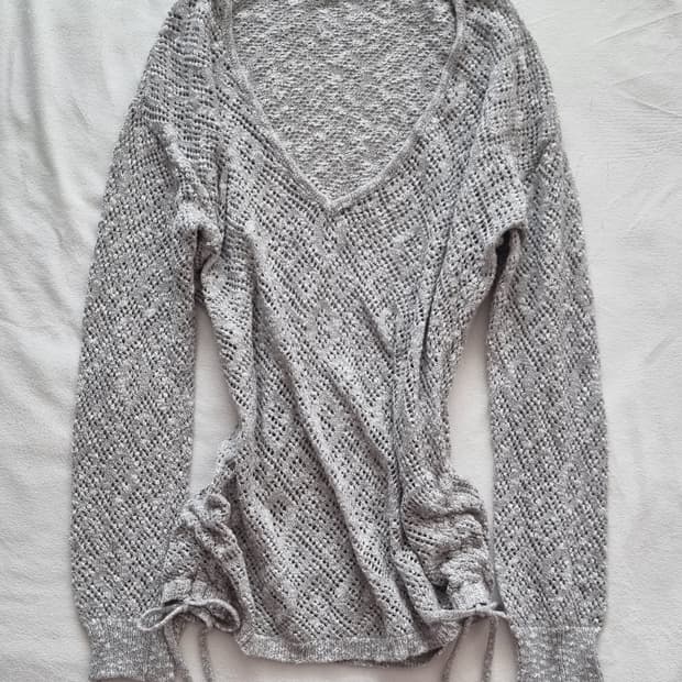 빈티지 모리걸 하구미 오리엔탈 그레이 셔링 니트