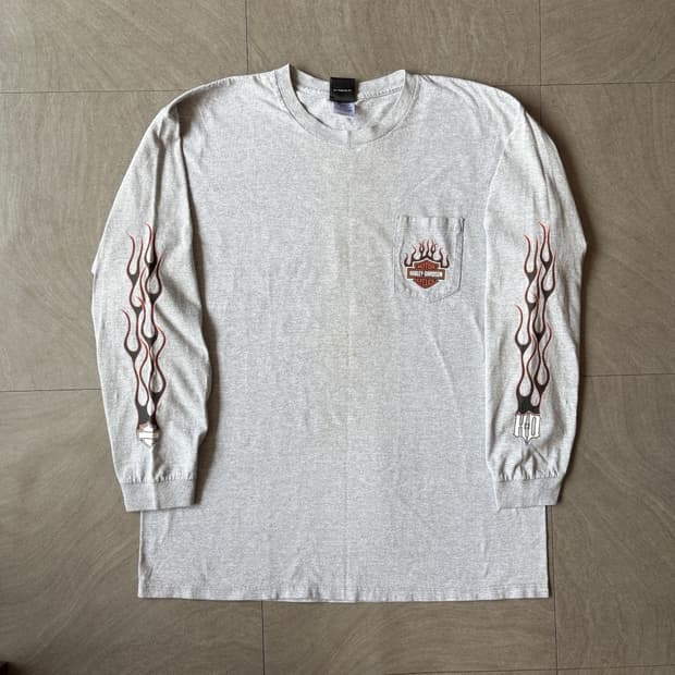 할리데이비슨 미국 생산 그레이 플레임 긴팔 티셔츠