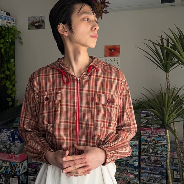 Jazz House 크롭 체크 후드 집업