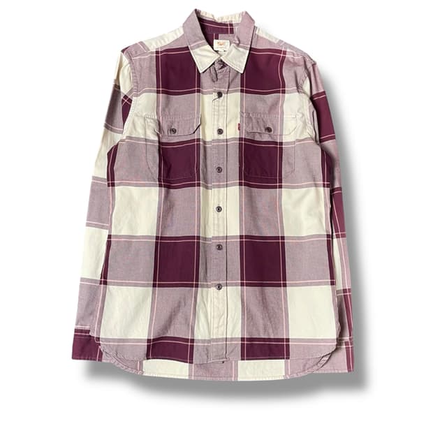 리바이스 아이보리 버건디 체크 투포켓 체크셔츠 M