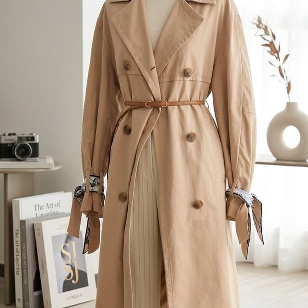 [SJ SJ] 디테일 끝판왕! 소매 스카프 리본 트렌치코트