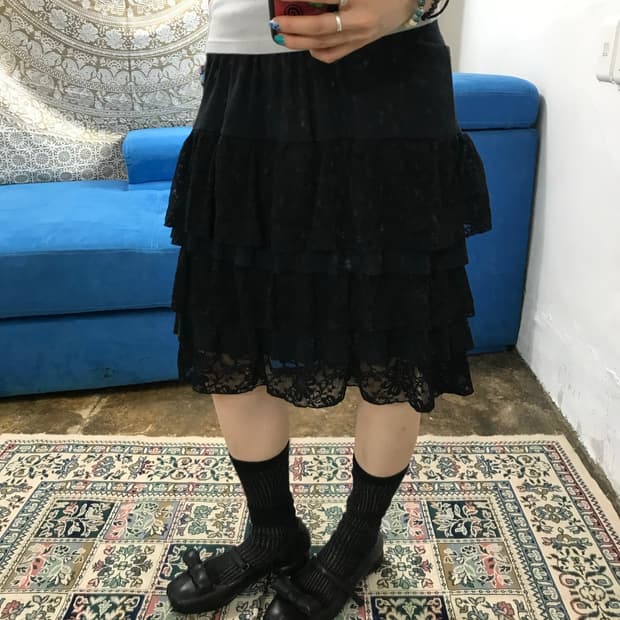 빈티지 여성 밴딩 레이스 캉캉 미니스커트 (Z1487)