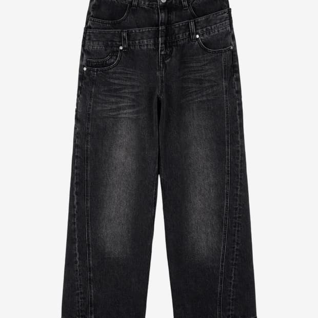 IDWS Layer Curve Denim Pants Black