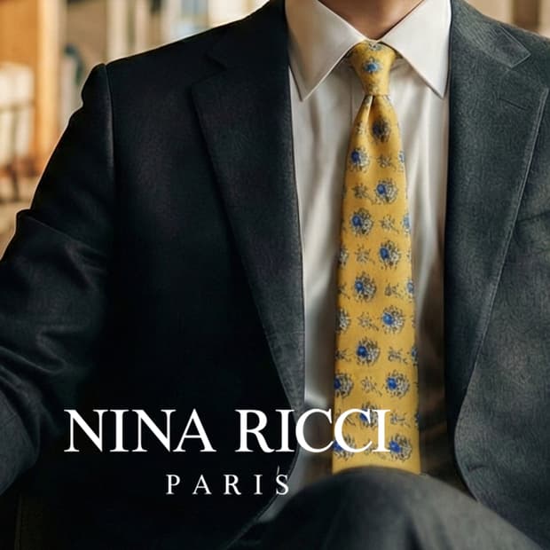 니나리치 실크 옐로우 새 모티브 넥타이 9.6cm A등급 K1942
