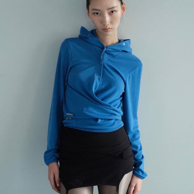 세릭 랩 후드 가디건 블루