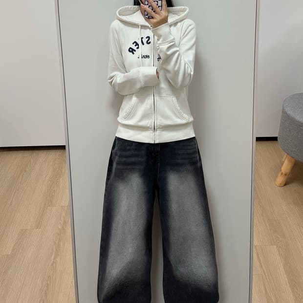홀리스터 네이비 자수로고 화이트 후드집업