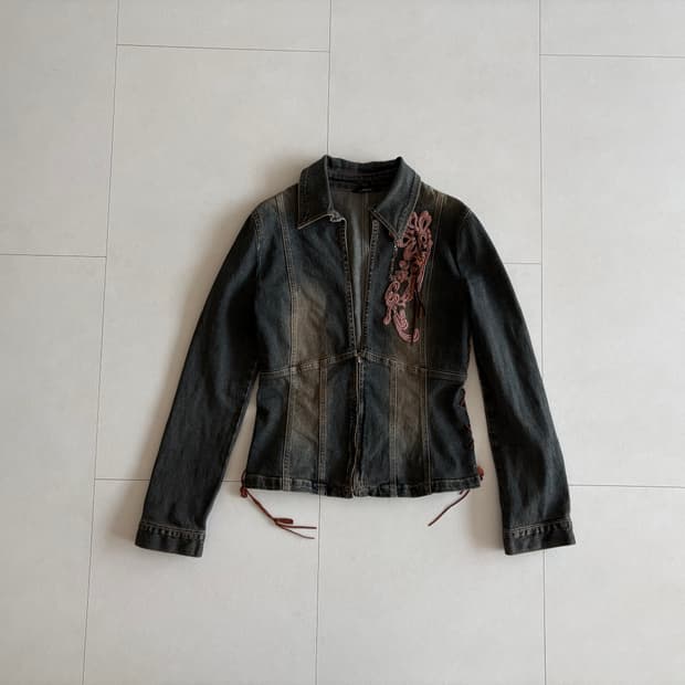y2k lace trim denim jacket