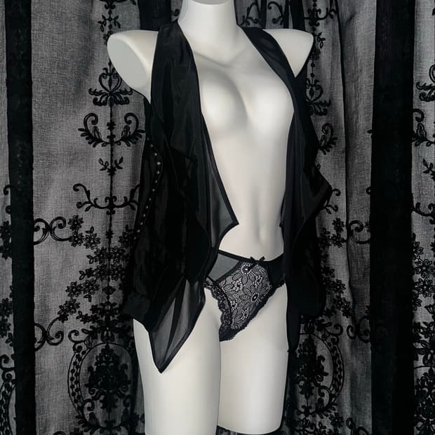 black ruffled chiffon vest
