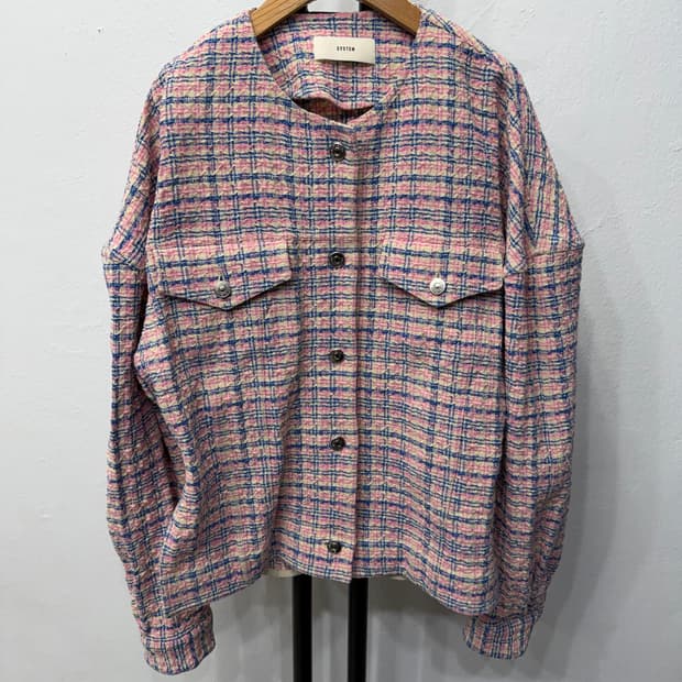 정품) SYSTEM 시스템 한섬 핑크 체크 트위드 자켓 88