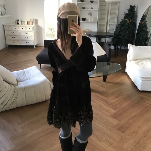 vintage velvet pattern one-piece