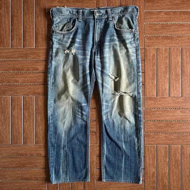 Edwin XV distressed cinch back denim