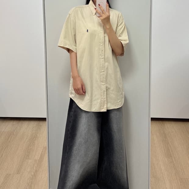 폴로 랄프로렌 00s 베이지 코튼 반팔 셔츠 남방