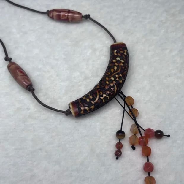 빈티지 리얼우드 오리엔탈 모리 목걸이 레테