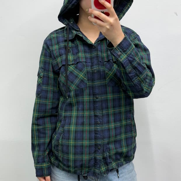 [M] NBA 그린 타탄체크 후드 셔츠 