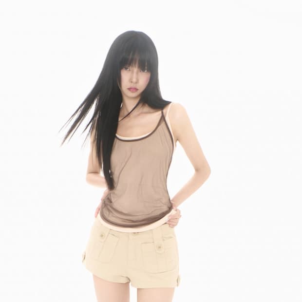 미레코 soft mesh layer cami 슬리브리스
