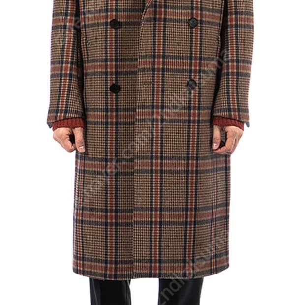 마마가리 앤틱 체크 더블 브레스트 코트