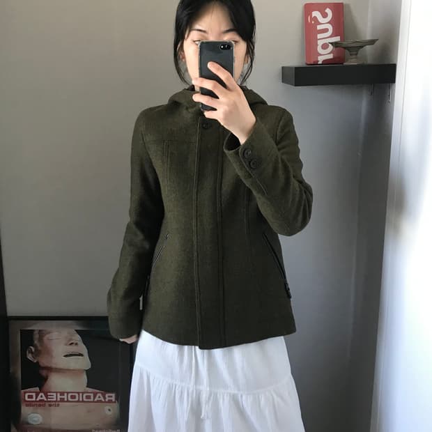 빈폴 카키 누빔 후드 울 자켓