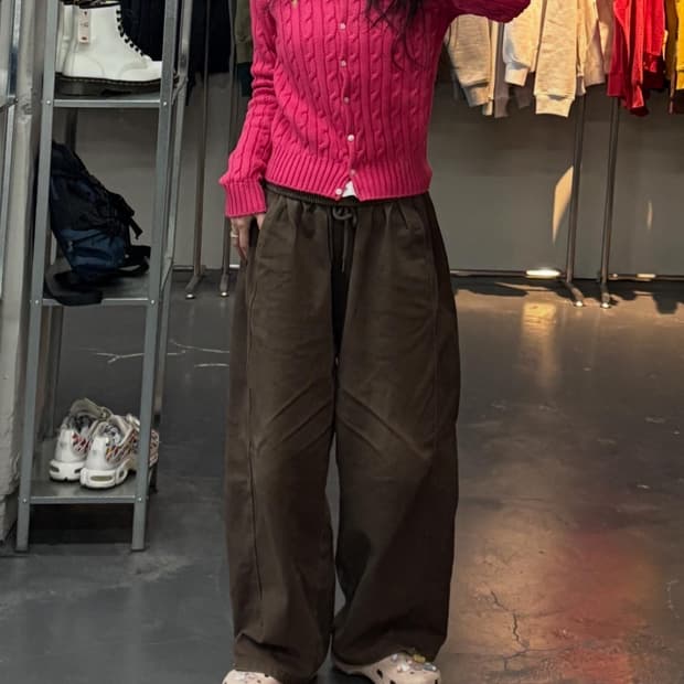 폴로랄프로렌 핑크 꽈배기 니트 가디건 A3039