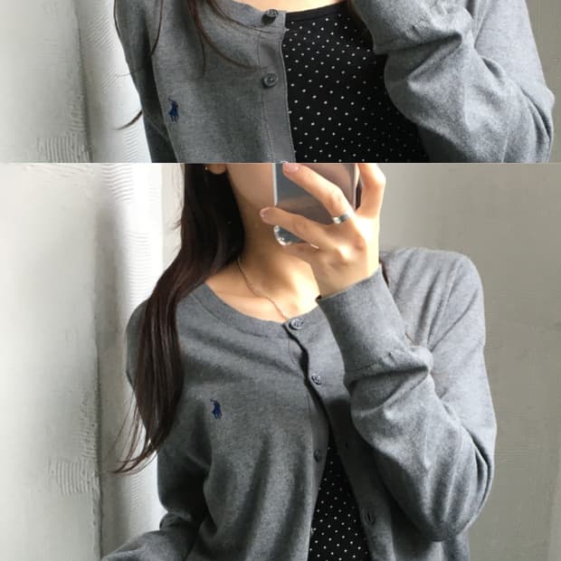 Polo 폴로 랄프로렌 QR화이트라벨 피마코튼 그레이 가디건