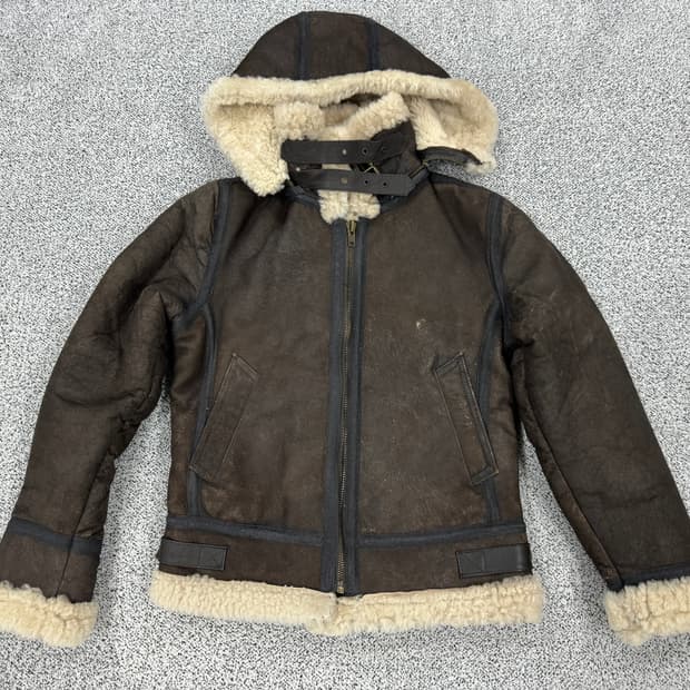 90s B-3 램스킨 후드 무스탕