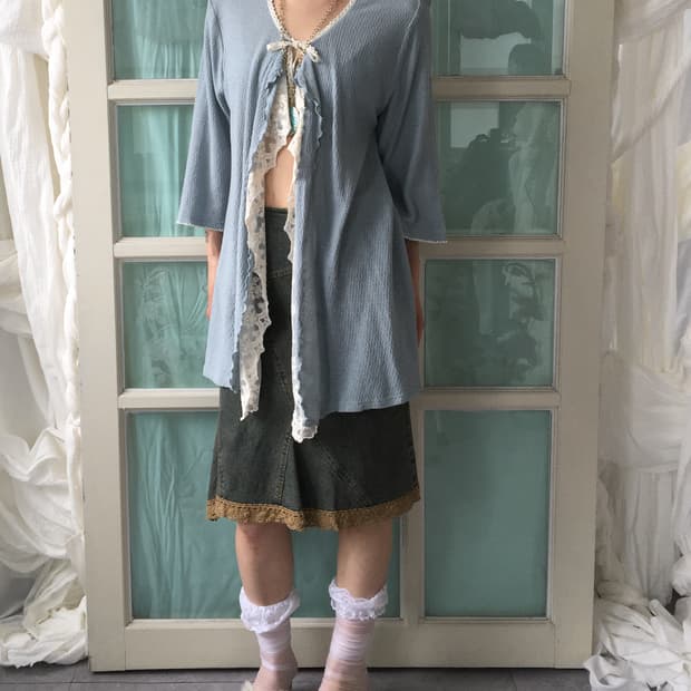 Lace trimming knit cardigan