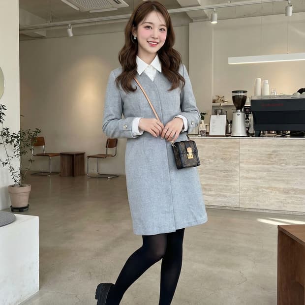 LINE 라인 멜란지 그레이 V넥 원피스