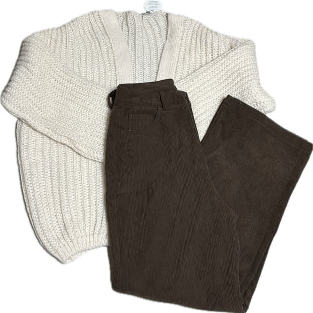 가디건+브라운 기모코듀로이 팬츠 세트