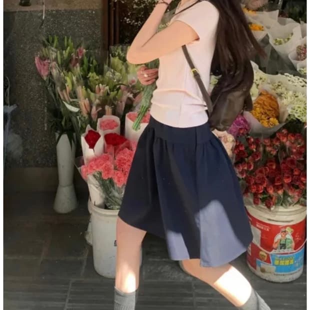 에이블리 블루비치무드 셔링 A라인 미디 스커트 치마 지그재그무신사빈티지