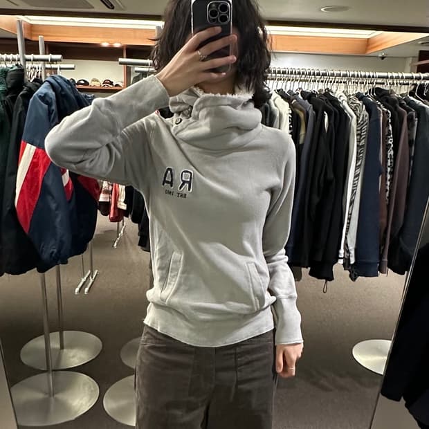 M)러셀 애슬레틱 빈티지 여성 넥버튼 디테일 플리스 후디