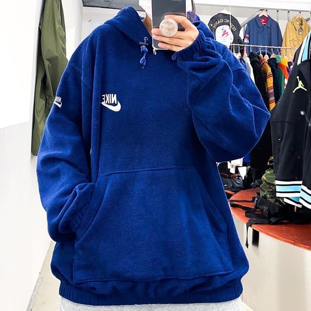 나이키 90s 스우시 로열 블루 오버사이즈 플리스후드티