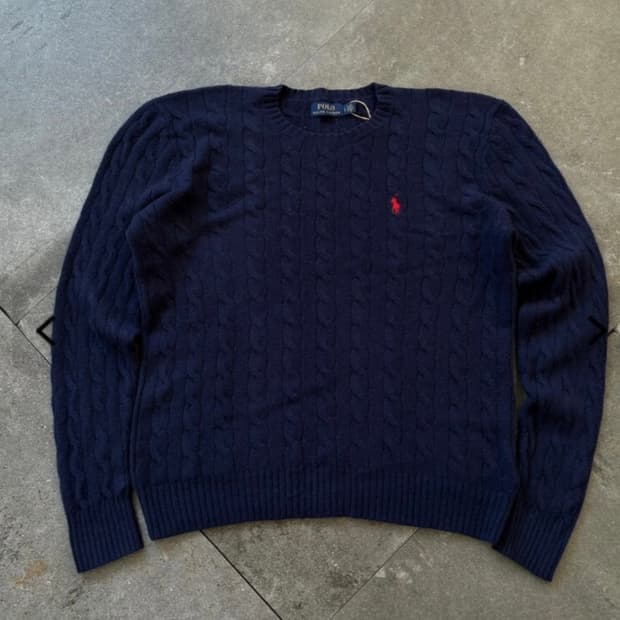 폴로 울 케시미어 케이블 니트