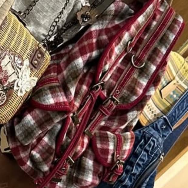 일본빈티지 레드 체크 백팩 가방