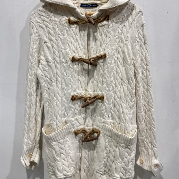 랄프로렌 아이보리 케이블 니트 후드 가디건