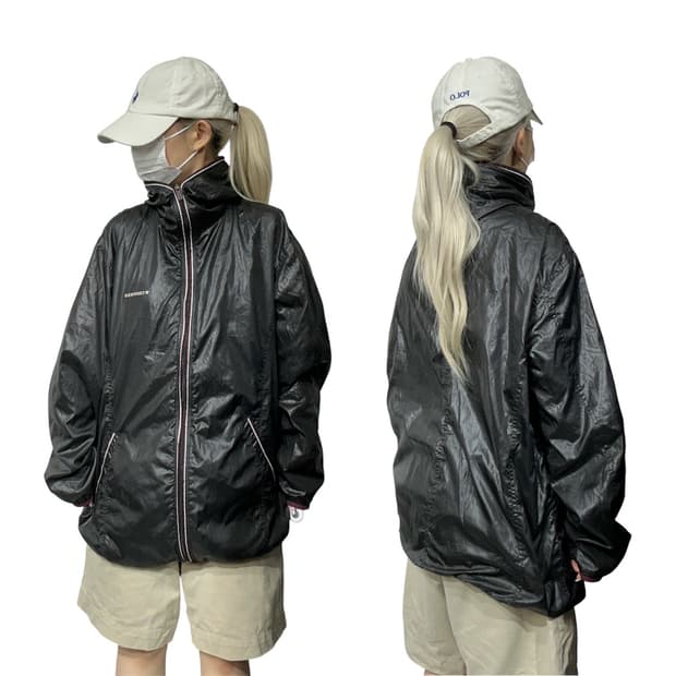컨버스 블랙 바람막이 오버핏 후드 트랙 자켓 L