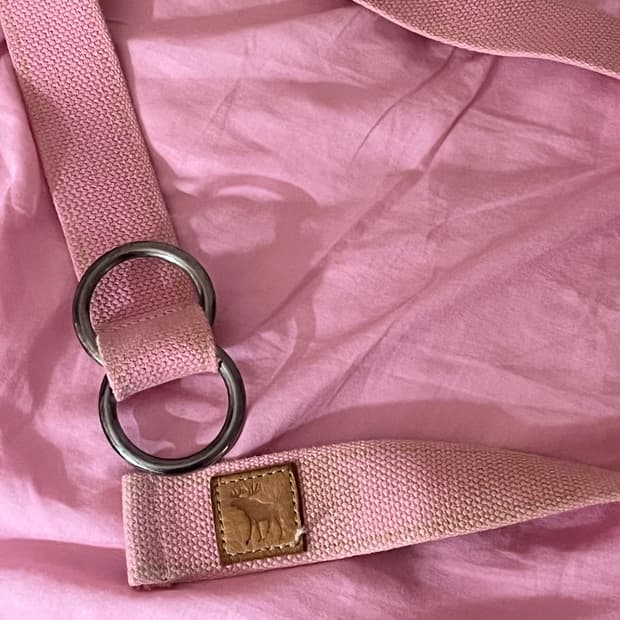 아베크롬비 00s 연핑크 브라운 패치 로고 링 벨트