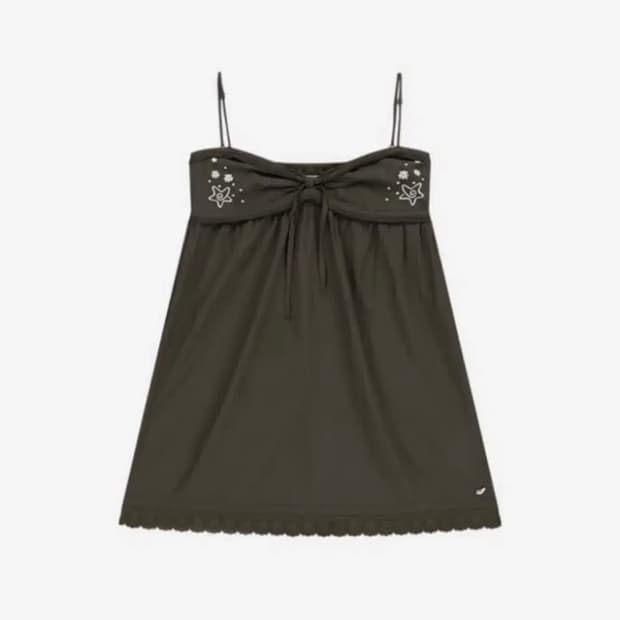 코이세이오 솔라 스티치 미니 드레스 브라운 슬리브리스 나시 원피스