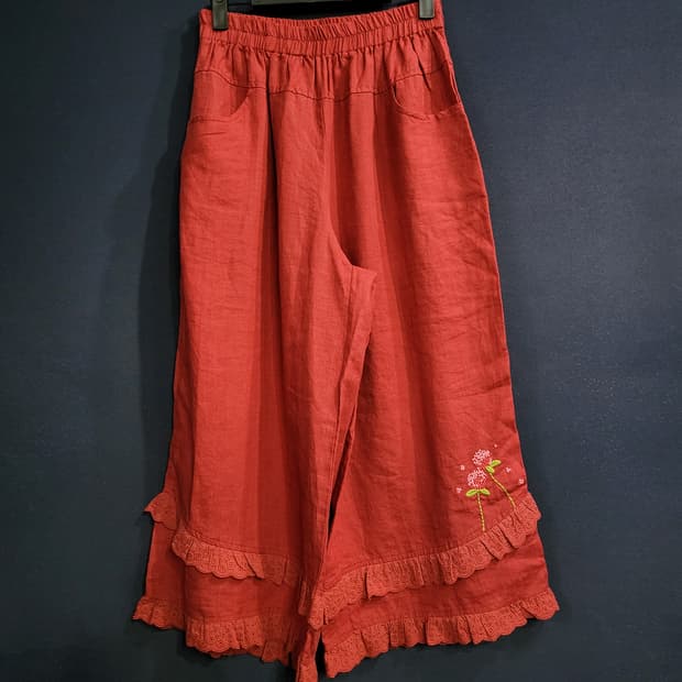 린넨 레이스 자수 와이드팬츠