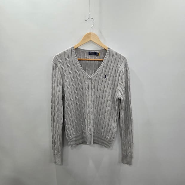 폴로랄프로렌 우먼 코튼 케이블 브이넥 니트 L 