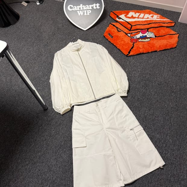 [M] 마땡킴 코튼 카고 카프리 팬츠 화이트