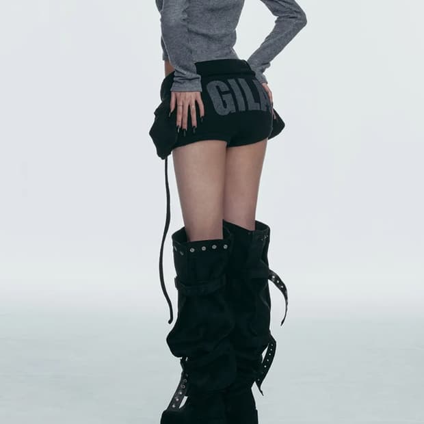 길라아카이브 볼드 로고 니트 숏팬츠 블랙