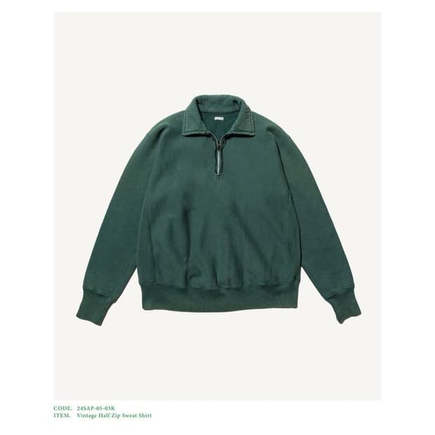 [2]아프레쎄 빈티지 그린 하프 집 스웻 셔츠