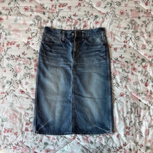 데님 미디 스커트 모리걸