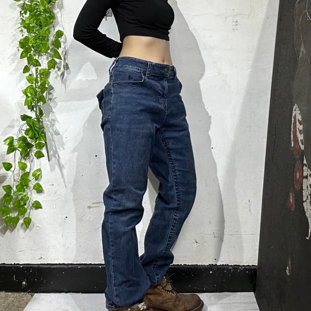 트루 릴리전 진청 빌리 미드 라이즈 스트레이트 데님 팬츠 청바지 34